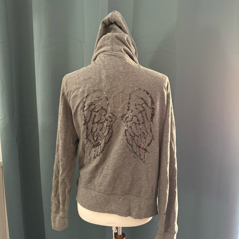 Victoria’s Secret Supermodel Essentials Gray Velour Hoodie with Sequin Wings